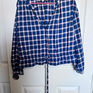 LOFT Blue and Red Plaid Tunic Top